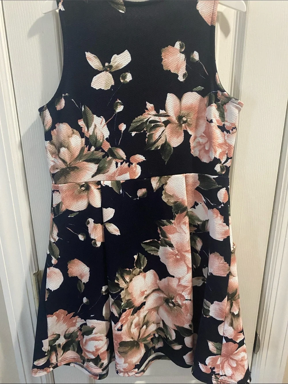 Girls Floral Fit-and-Flare Dress - Black with Peach Flowers